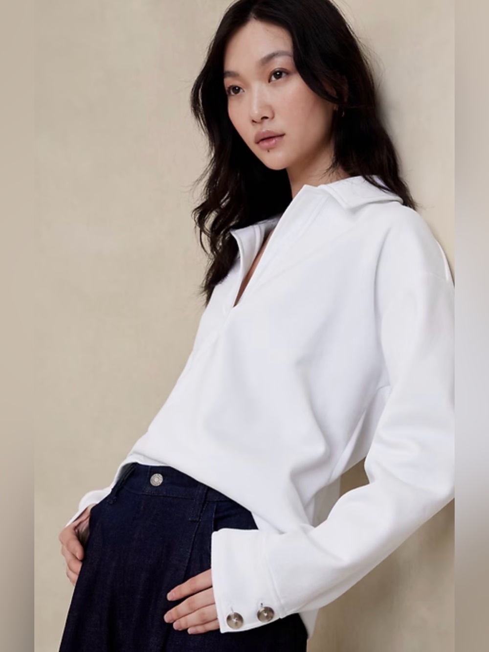 Banana Republic Women’s Fleece Johnny-Collar Sweatshirt White M